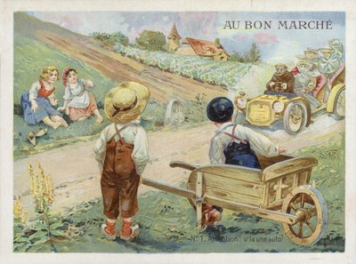 Französische Kinder beobachten schnelles Auto von French School