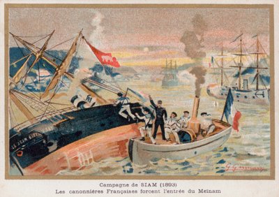 Französische Kanonenboote bei Paknam, Siam von French School