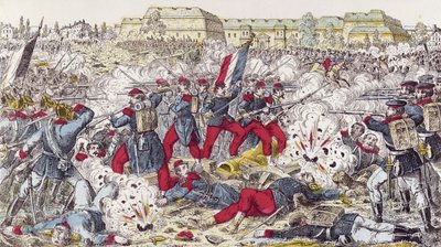 Französische Truppen von der preußischen Armee bei der Schlacht von Sedan eingekreist, 31. August 1870 von French School