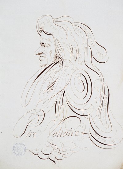Französische Kalligraphie: Porträt von Vater Voltaire von Bernard de Paris um 1780. Historische Bibliothek der Stadt Paris von French School