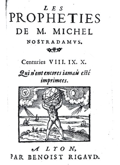 Frontispiz zu Die Prophezeiungen von M. Michel Nostradamus, veröffentlicht von Benoist Rigaud, 1568 von French School