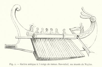 Antike Galeere mit 3 Ruderreihen, Basrelief, im Museum von Neapel von French School