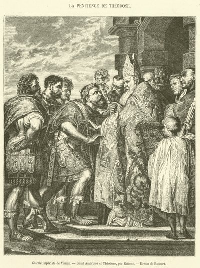 Kaiserliche Galerie von Wien, Sankt Ambrosius und Theodosius (Gravur) von French School