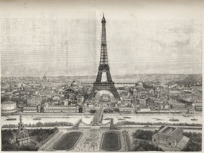 Gesamtansicht der Weltausstellung in Paris 1889 mit dem Eiffelturm vom Trocadero aus, Gravur - Gesamtansicht der Weltausstellung in Paris 1889 mit dem Eiffelturm, Gravur in Le Monde Illustré von 1889 von French School