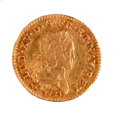 Goldener französischer Louis, Regierungszeit von König Louis XV (1715-1774) 1723. Durchm. 2,3 cm Neapel, Archäologisches Museum von French School