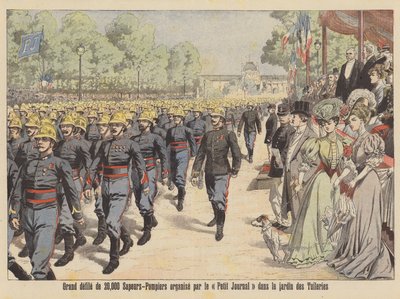 Große Parade von 20.000 Feuerwehrleuten durch den Jardin des Tuileries in Paris von French School