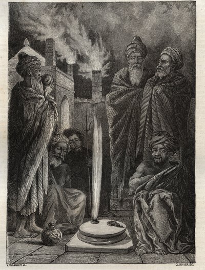 Guebre (oder Zoroastrier) bei Baku (Baku, Aserbaidschan) - Feueranbeter - Neue Nationale Enzyklopädie von Maurice La Charest - 1870 von French School