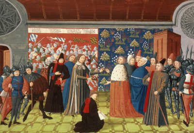 Harl.4380 f.184v Richard II. übergibt die Krone an den Earl of Derby, aus Froissarts Chronik, Band IV von French School