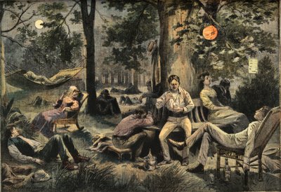 Hitze in New York: Bewohner campen in den Parks, aus der Zeitung "Le Petit Parisien", am 26.07.1908 von French School