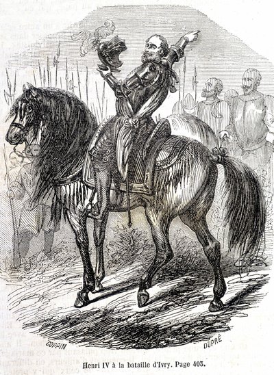 Heinrich IV. (1553 - 1610) in der Schlacht von Ivry (14.03.1590) - in „Histoire de France“ von L.-P. Anquetil von French School