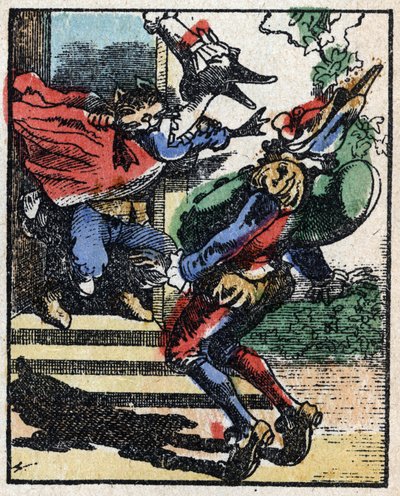Geschichte von Dr. Pulcinella (Polichinelle). Holzstich von Imaging Pellerin - Epinal, späte 19. Jahrhundert. von French School