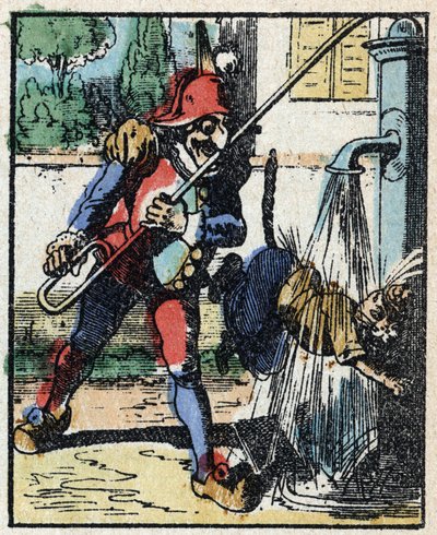 Geschichte von Dr. Pulcinella (Polichinelle). Holzstich von Imaging Pellerin - Epinal, späte 19. Jahrhundert. von French School