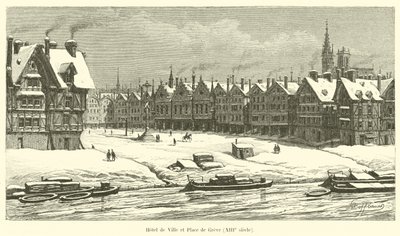 Hotel de Ville und Place de Greve, 13. Jahrhundert von French School