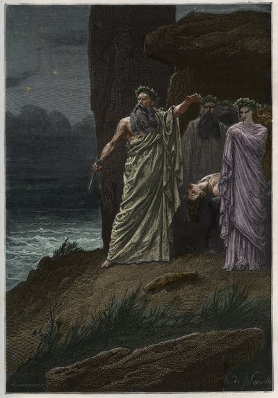 Menschenopfer durch die Druiden nach Alphonse de Neuville - Druiden opfern Menschen - Gravur aus „L
