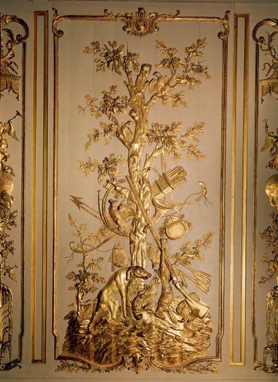 Jagdszene, Holzvertäfelung ursprünglich aus dem Speisesaal des Hotel des Etats du Languedoc von French School
