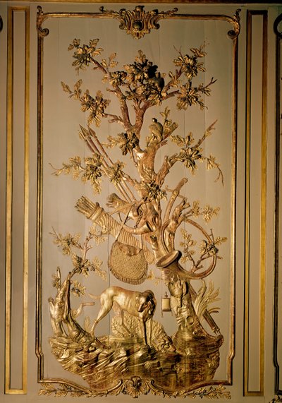 Jagdszene, Holzvertäfelung ursprünglich aus dem Speisesaal des Hotel des Etats du Languedoc von French School