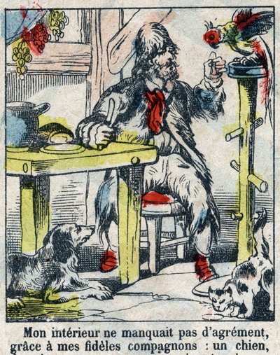 Illustration für das Buch von Daniel Defoe „Robinson Crusoe“. Epinal-Bild aus dem späten 19. Jahrhundert von French School