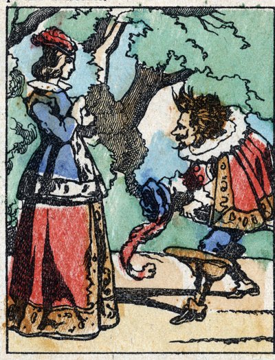 Illustration für „Riquet mit der Locke“, Märchen von Charles Perrault (1628-1703), französischer Schriftsteller. Holzstich von Imaging Pellerin - Epinal, sp. Ende des 19. Jahrhunderts. von French School