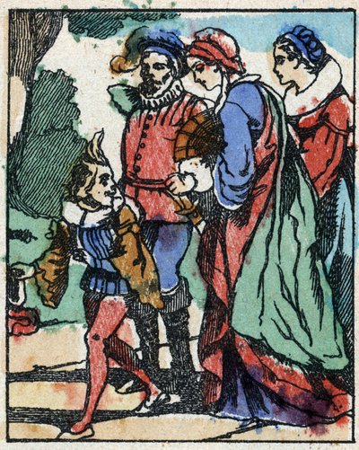 Illustration für „Riquet mit der Locke“, Märchen von Charles Perrault (1628-1703), französischer Schriftsteller. Holzstich von Imaging Pellerin - Epinal, sp. Ende des 19. Jahrhunderts. von French School