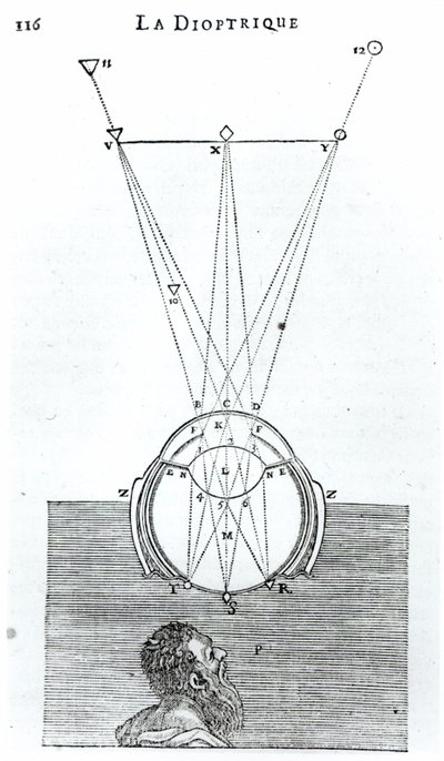 Illustration aus La Dioptrique von Rene Descartes (1596-1650), nach dem Discours de la Methode, erstmals veröffentlicht in Leiden 1637 von French School