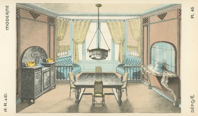 Illustration aus dem Innenarchitektur-Produktkatalog von A R & Cie, Frankreich von French School