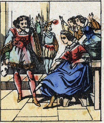 Illustration des Märchens „Aschenputtel oder Der kleine Glasschuh“ von Charles Perrault. Holzstich aus Imaging Pellerin - Epinal, sp. 19. Jahrhundert. von French School