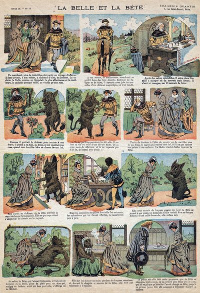 Illustration des Märchens „Die Schöne und das Biest“. Gravur der Quinn-Bilder, um 1890. von French School