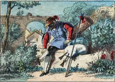 Illustration der Fabel von Jean de La Fontaine (1621-1695): Der Wolf wurde ein Schäfer. Epinal-Bild Ende des 19. Jahrhunderts. von French School