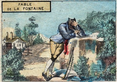 Illustration der Fabel von Jean de La Fontaine: Der Wolf wurde ein Schäfer. Epinal-Bildgebung Ende des 19. Jahrhunderts. von French School