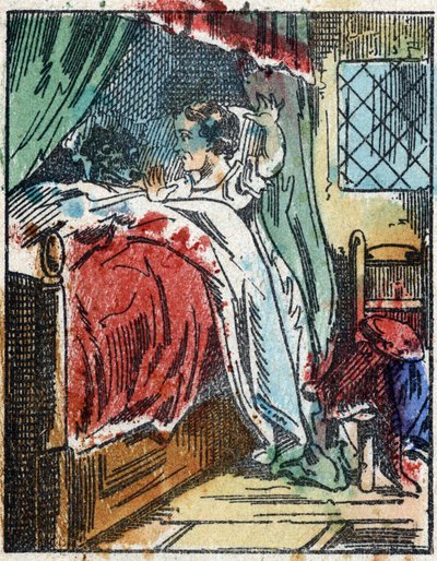 Illustration des Märchens „Rotkäppchen“ von Charles Perrault. Holzstich von Imaging Pellerin - Epinal, Ende des 19. Jahrhunderts von French School
