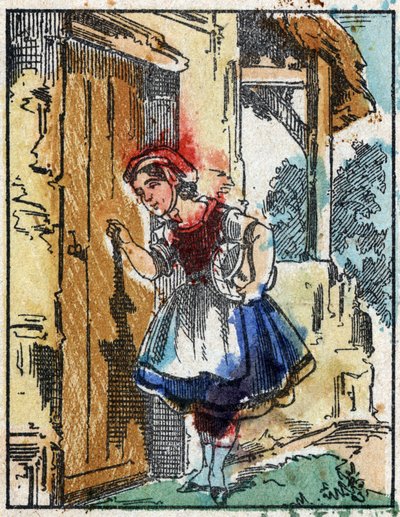 Illustration der Geschichte „Rotkäppchen“ von Charles Perrault. Holzstich von Imaging Pellerin - Epinal, späte 19. Jahrhundert. von French School