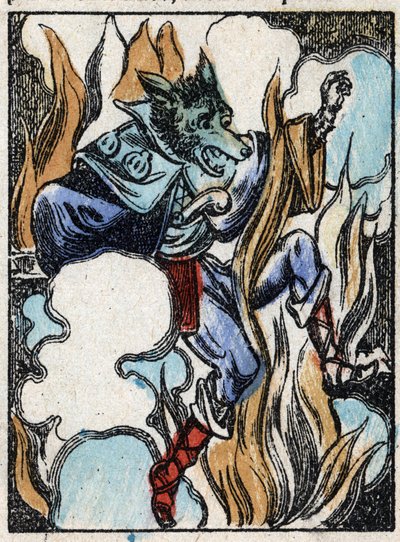 Illustration zu dem Märchen „Der Wolf, die Ziege und die sieben Geißlein“. Holzstich von Imaging Pellerin - Epinal, sd. Ende des 19. Jahrhunderts. von French School