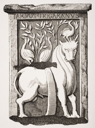 Bild des Heiligen Ochsen, keltisches Denkmal, gefunden unter dem Chor der Kathedrale Notre Dame in Paris im Jahr 1711, aus Le Moyen Age et La Renaissance von Paul Lacroix (1806-84) veröffentlicht 1847 von French School