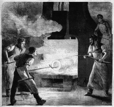Kaiserliche Gießerei von Douai, Herstellung eines Stahlrohrs. Gravur von French School