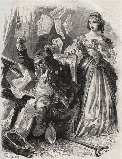 In wilder Wut ließ er Federn, Bücher und Papiere fliegen: Wut des Dichters Paul Scarron (1610-1660) vor seiner Frau, Francoise d
