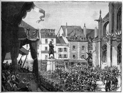 Einweihung der Statue von Honoré Gabriel Riqueti, Graf von Mirabeau (1749-1791), französischer Revolutionär, auf dem Place Ducerceau in Montargis im Jahr 1888 von French School