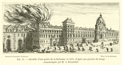 Brand eines Teils der Sorbonne, 1670, nach einem zeitgenössischen Stich, mitgeteilt von M. A. Bonnardot von French School