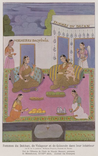 Indische Frauen der Deccan in einem Gebäude von French School