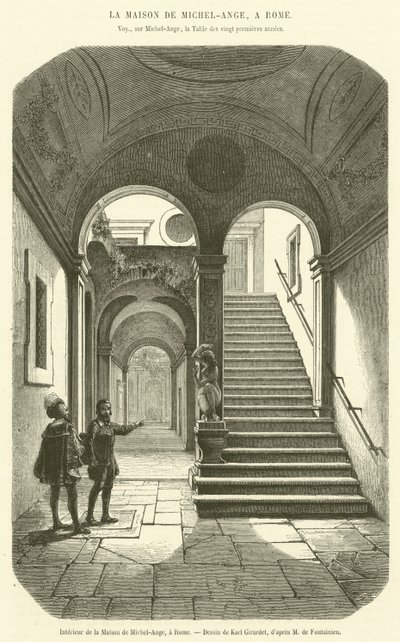 Innenansicht des Hauses von Michelangelo, in Rom (Gravur) von French School