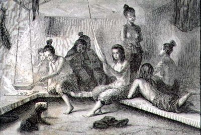 Innenansicht einer Eskimohütte in den 1860er Jahren von French School