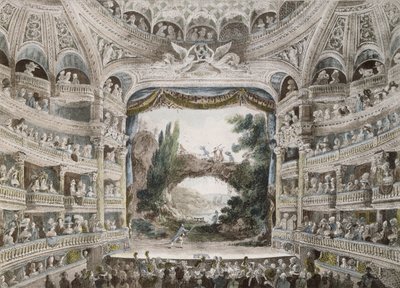 Innenansicht des Théâtre de la Comédie-Française im Jahr 1791, nach einem Original-Aquarell von French School