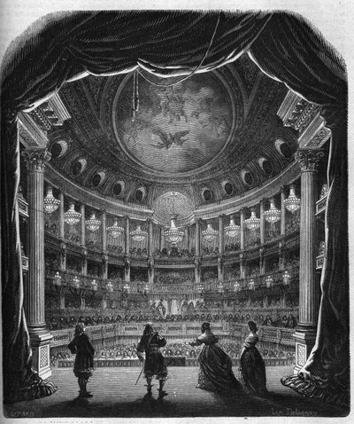 Innere Ansicht des Theaters des Schlosses von Versailles. Gravur von 1867-1868. von French School