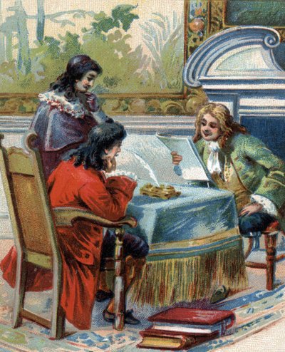 Interview von Gottfried Wilhelm Leibniz (1646-1716), deutscher Philosoph, mit Jacques-Bénigne Bossuet (1627-1704), französischer Theologe und Schriftsteller. von French School