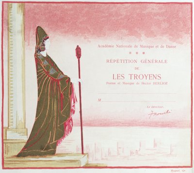 Einladung zu einer Aufführung von Les Troyens (Die Trojaner) komponiert von Hector Berlioz (1803-69) an der Oper von Paris, 1921 von French School