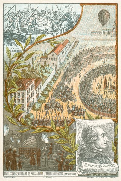 Jacques Charles startet den ersten Wasserstoffballon vom Champ de Mars, Paris, 27. August von French School