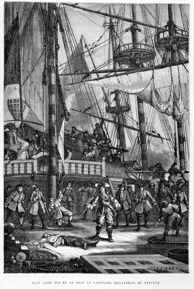 Jean Bart tötet den niederländischen Kapitän von Neptune mit seiner Hand - in „Die Geschichte Frankreichs“ von Guizot von French School