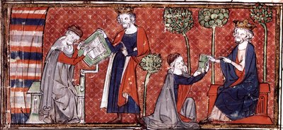 Jean de Meung, schreibt und übergibt an Philipp IV., König von Frankreich, ... von French School