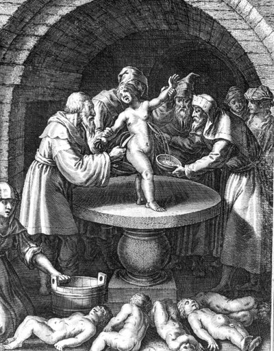 Juden opfern ein christliches Kind in Frankreich im Jahr 1180 von French School