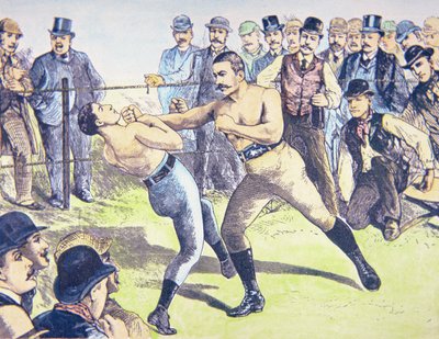 John L. Sullivan gegen Charlie Mitchell am 10. März von French School
