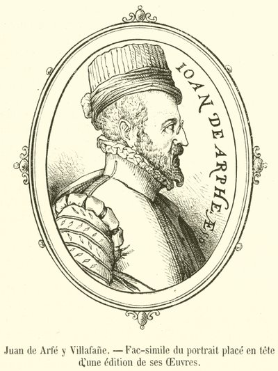 Juan de Arfe y Villafane, Faksimile des Porträts am Anfang einer Ausgabe seiner Werke (Gravur) von French School